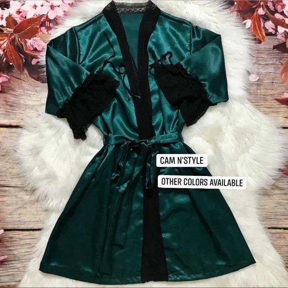 Satin Silk-Like Kimono Nightgown Robe Random Color​ - Picture 8 of 8